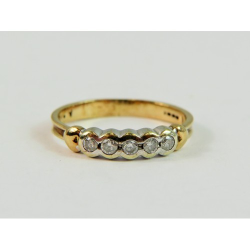 140 - 9ct Yellow Gold ring set with five Diamonds totalling to approx 0.25pts.  Finger size 'R-5'   2.8g