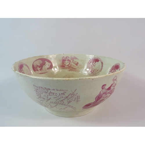 27 - Antique Sunderland transfer print bowl, Battle of Trafalgar & Admiral Lord Nelson.