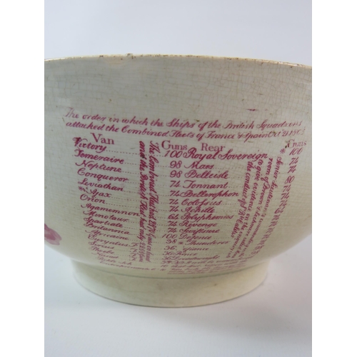 27 - Antique Sunderland transfer print bowl, Battle of Trafalgar & Admiral Lord Nelson.