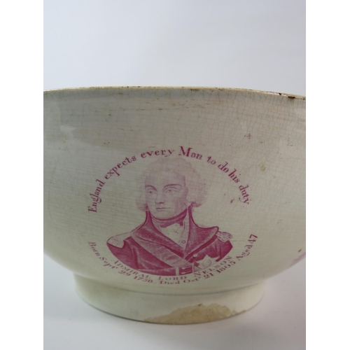 27 - Antique Sunderland transfer print bowl, Battle of Trafalgar & Admiral Lord Nelson.