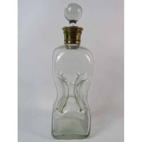 29 - Vintage dimple glass decanter with silver plated collar, approx 12