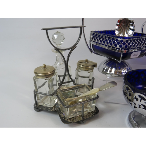 352 - Selection of cruet sets and sugar bowls with blue glass liners etc.