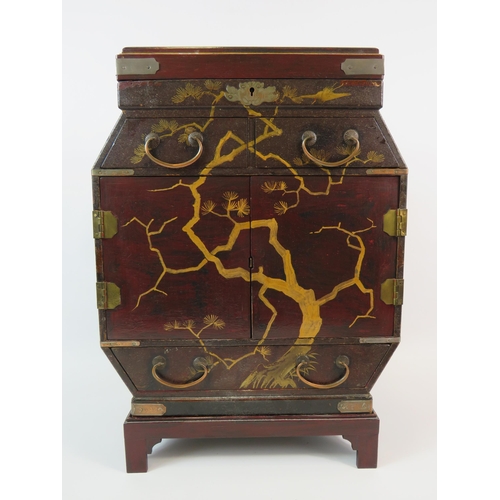 358 - Oriental large jewellery or display box with multiple drawers. Stands approx 16.5