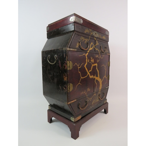 358 - Oriental large jewellery or display box with multiple drawers. Stands approx 16.5