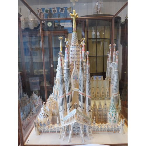 379 - Large Paper Model in a perspex case of the Basilica De La Sagrada Familia in Barcelona. The case mea... 