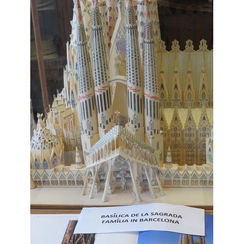 379 - Large Paper Model in a perspex case of the Basilica De La Sagrada Familia in Barcelona. The case mea... 