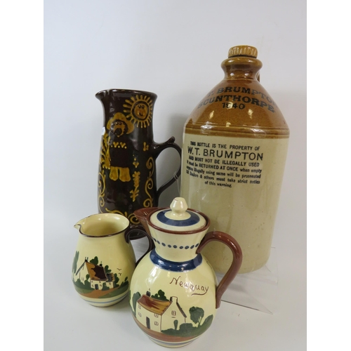 48 - Barbara Winrow pottery jug, 2 Mottoware jugs and a Stoneware Flagon.