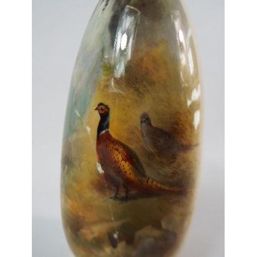 6 - Royal Worcester Hand painted small vase by J Stinton decorated with pheasants. Has had extensive rep... 