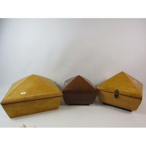 64 - 3 pyramid topped Handmade wooden boxes.