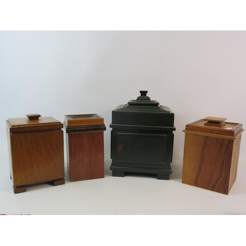 68 - 4 Handmade wooden storage / teacaddy style boxes.