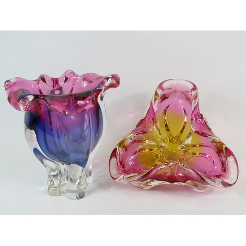 9 - 2 pieces of heavy Chribska art glass, vase and bowl.