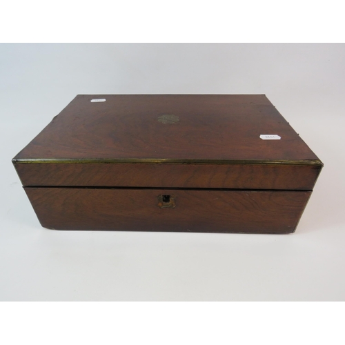 90 - Vintage wooden writing box with brass inlay 13.5