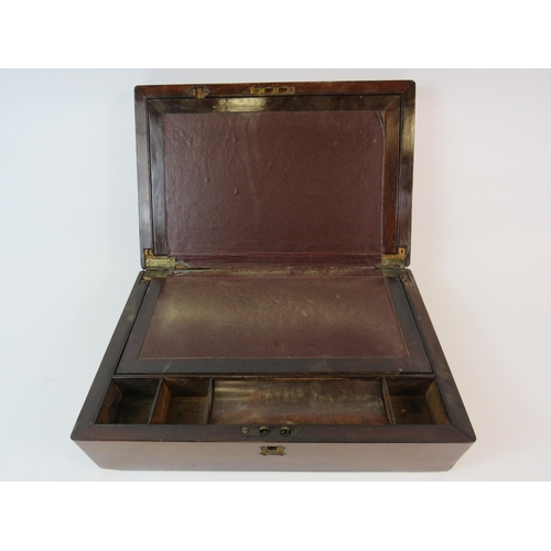 90 - Vintage wooden writing box with brass inlay 13.5