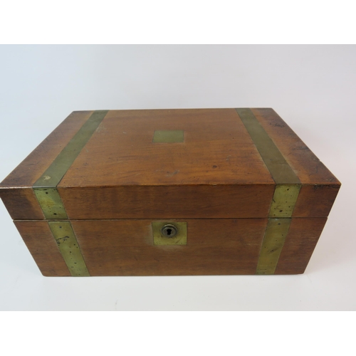 91 - Vintage wooden writing box with brass inlay it does require some restoration.