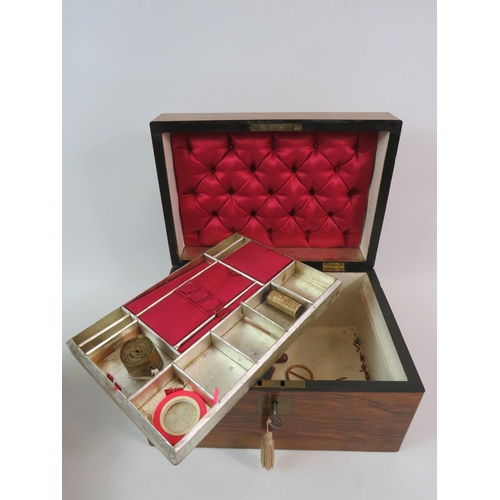 96 - Vintage wooden sewing box with key.