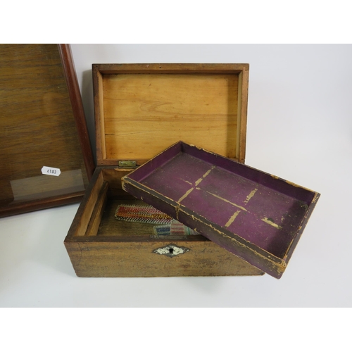 98 - Vintage wooden Tea caddy, a wooden storage box and a display frame .