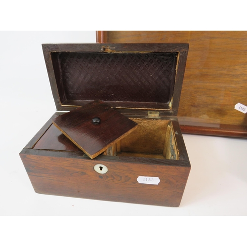 98 - Vintage wooden Tea caddy, a wooden storage box and a display frame .