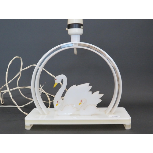 390 - Vintage Retro Perspex table lamp with swan decoration, will require rewiring, approx 11