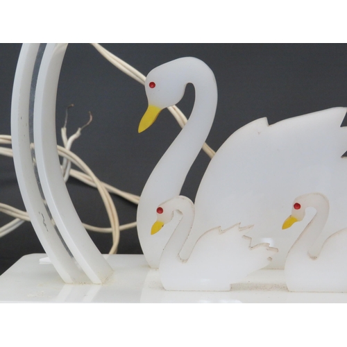 390 - Vintage Retro Perspex table lamp with swan decoration, will require rewiring, approx 11