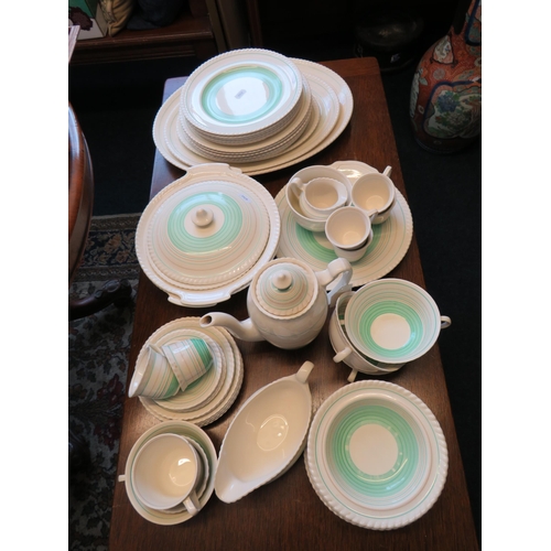 394 - Grays pottery various dinner ware with green circular pattern 50+ pieces.