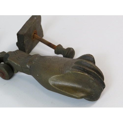 404 - Vintage brass hand door knocker.