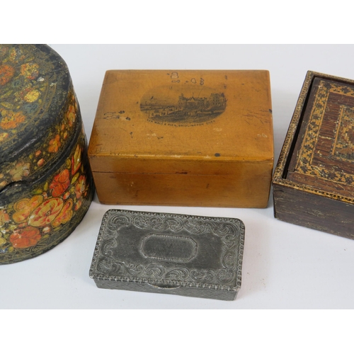 423 - 4 Vintage trinket boxes including a Bridlington Mauchline box .