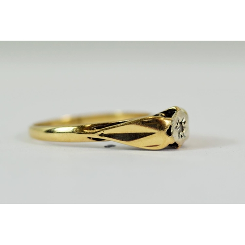 209 - 9ct Yellow Gold ring set with a Solitaire Melee Diamond in a Platinum Mount.  Finger size 'L-5'   1.... 