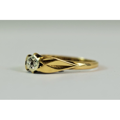 209 - 9ct Yellow Gold ring set with a Solitaire Melee Diamond in a Platinum Mount.  Finger size 'L-5'   1.... 