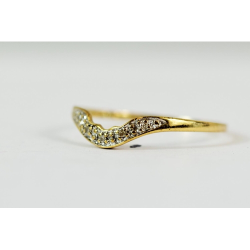 214 - 9ct Yellow Gold Multi Diamond set Wishbone ring. Finger size 'S-5'   1.1g