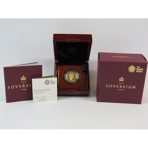 217 - Royal Mint, 2018 Gold Proof Sovereign with original Display boxes and papers.  Ltd ed of 10483/10,50... 