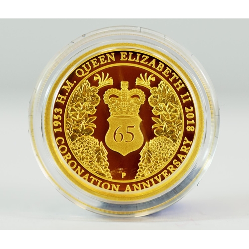 218 - Royal Mint of Australia, Perth Mint, 1/4 OZ 99.99 gold grade (24ct) Mint proof 65th Anniversary coin... 