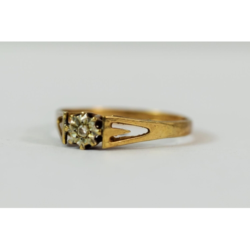 222 - 9ct Yellow Gold ring with an Illusion set Solitaire Diamond of 0.05pts.   Finger size 'Q-5'   1.6g