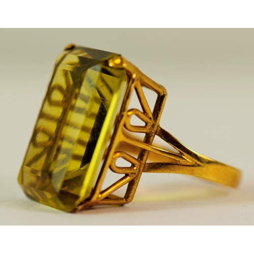 223 - Large Emerald cut Citrene which measures 20 X 15 mm mounted on a 9ct Yellow Gold cage style shank.  ... 