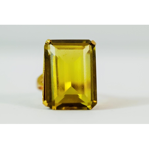 223 - Large Emerald cut Citrene which measures 20 X 15 mm mounted on a 9ct Yellow Gold cage style shank.  ... 