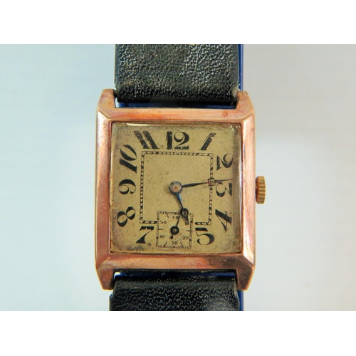 226 - Vintage Gents Square faced watch with subsidary dial. 9ct Yellow gold case. Leather strap. Non runne... 