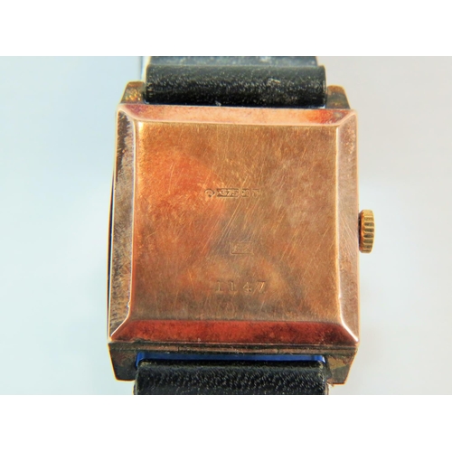 226 - Vintage Gents Square faced watch with subsidary dial. 9ct Yellow gold case. Leather strap. Non runne... 