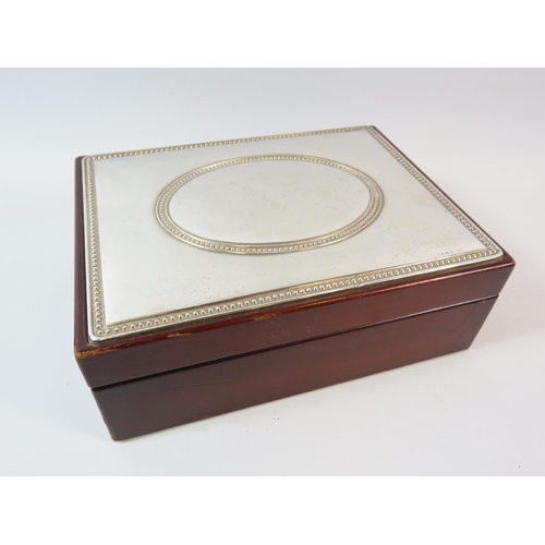 238 - Lovely dark wood Jewellery box with Halllmarked Silver top.  Box measures  H:3 X W:8.5 X D:6 inches.... 