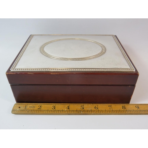 238 - Lovely dark wood Jewellery box with Halllmarked Silver top.  Box measures  H:3 X W:8.5 X D:6 inches.... 