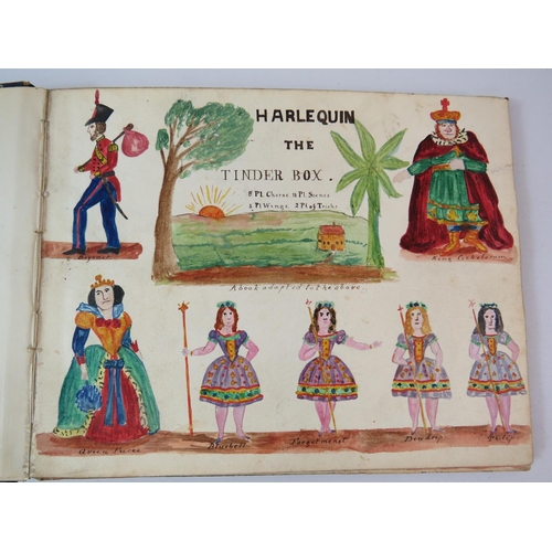 242 - Interesting Victorian book, 'Harlequin & Tinder box'  20+ pages of hand painted illustrations. See p... 