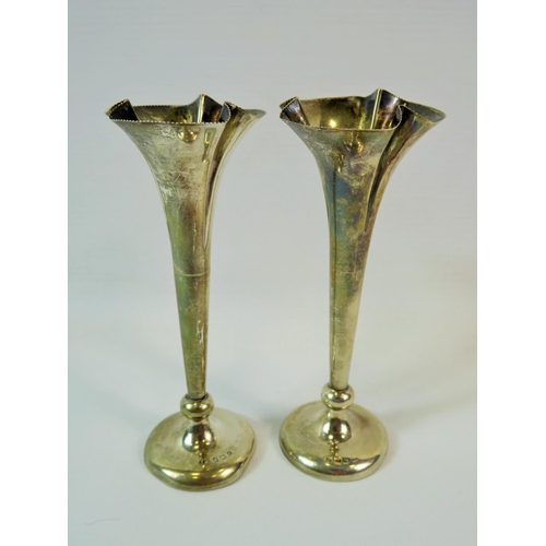 248 - Pair of slender Silver Bud vases, each with Birmingham hallmark. 5.5 inches tall. Weighted bases. Se... 