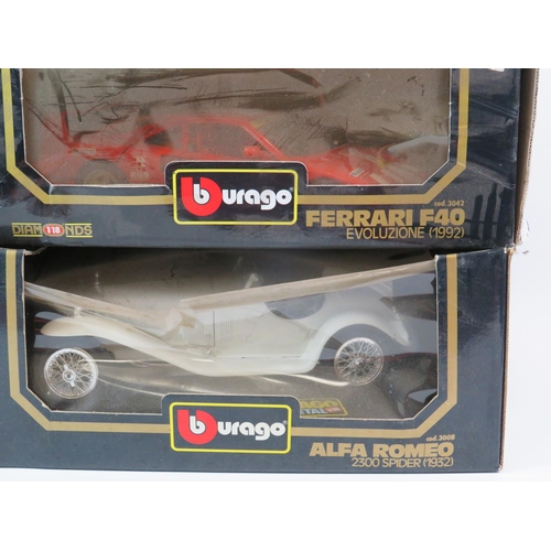 544 - 5 Burago Vehicles 1:18 & 1:24 scale for are boxed but the boxes are Tatty.