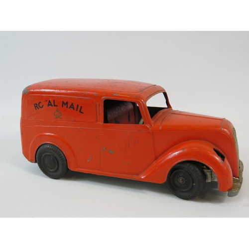 545 - Vintage Tin Met-toy wind up royal mail van King George reign era. No key and missing one headlight s... 