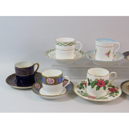 595 - 8 China coffee cans and saucers, makers include Coalport, Wedgwood, Crown Devon etc