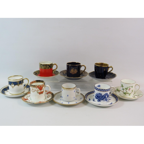 596 - 8 China coffee cans and saucers, makers include Maling, Limoges, Crown Staffordshire.