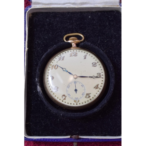 225A - Swiss Made 15 Jewel Open Face Pocket watch with gold plated case, Crown wind, Subsidary dial. Runs w... 