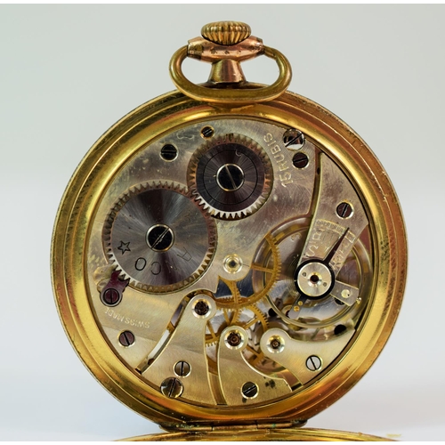 225A - Swiss Made 15 Jewel Open Face Pocket watch with gold plated case, Crown wind, Subsidary dial. Runs w... 