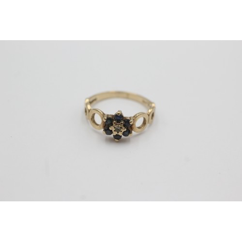 269 - 9ct gold diamond & sapphire cluster openwork shoulders ring (2g)    754994