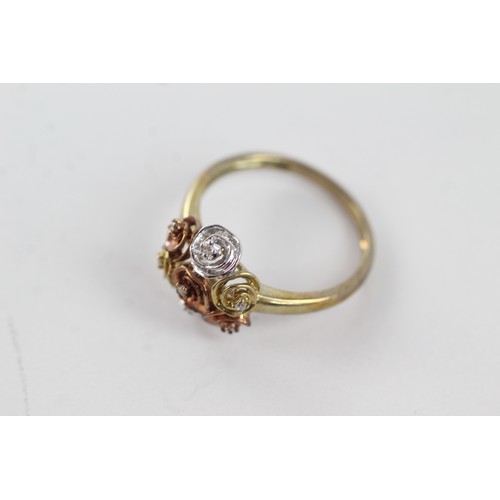 276 - 9ct yellow, rose & white gold diamond floral openwork setting ring (2.4g)     755588