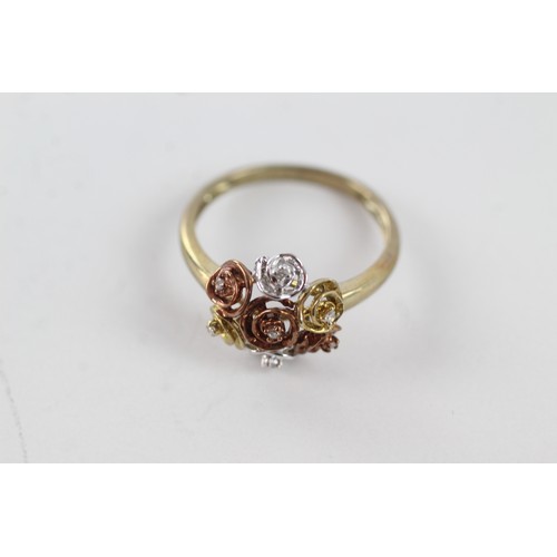 276 - 9ct yellow, rose & white gold diamond floral openwork setting ring (2.4g)     755588