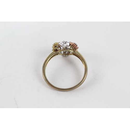 276 - 9ct yellow, rose & white gold diamond floral openwork setting ring (2.4g)     755588